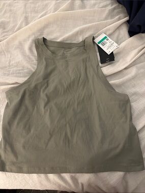 Nike Women’s Ribbed High-Neck Crop Tank - Olive Green